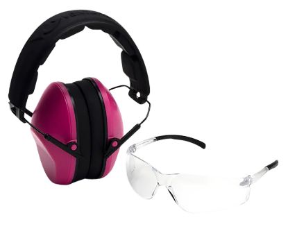 Picture of Pyramex Vgcombo210 Low-Profile Combo Kit Scratch Resistant Clear Lens & Frame With Rubber Temple Tips Pink Low-Profile Earmuffs 