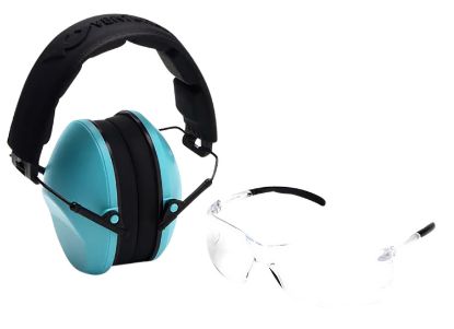 Picture of Pyramex Vgcombo410 Low-Profile Combo Kit Scratch Resistant Clear Lens & Frame With Rubber Temple Tips Powder Blue Low-Profile Earmuffs 