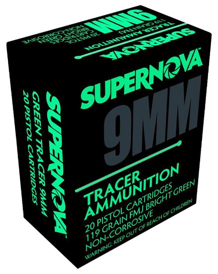 Picture of Supernova Pmsn9mmg Green Tracer Non Corrosive 9Mm Luger 119 Gr Full Metal Jacket 20 Per Box/ 50 Case 