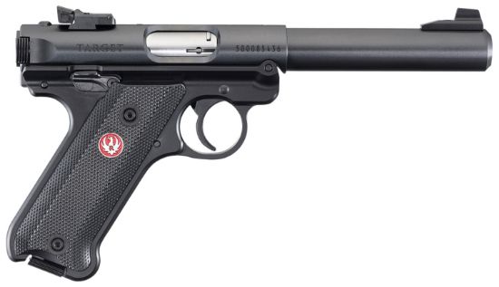 Picture of Ruger 40183 Mark Iv Target *Ca Compliant 22 Lr 10+1 5.50" Blued Bull Barrel, Blued Steel Slide, Black Checkered Polymer Grip 