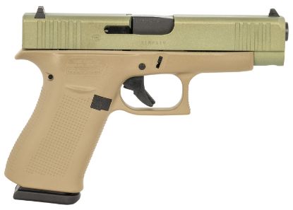 Picture of Glock Pa4850204ctag G48 Compact Slim 9Mm Luger 10+1 4.17" Black Gmb Barrel, Agoge Green Serrated Slide, Coyote Tan Cerakote Polymer Frame W/Beavertail, Coyote Tan Polymer Grip, Right Hand 