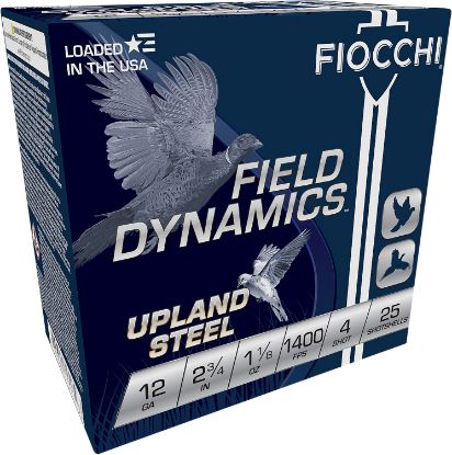 Picture of Fiocchi 12Hvst4 Field Dynamics Upland Steel 12 Gauge 2.75" 1 1/8 Oz 4 Shot 25 Per Box/ 10 Case 