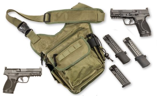 Picture of Smith & Wesson 13928 M&P M2.0 Compact Bug Out Bundle 9Mm Luger 15+1(2)/23+1(2) 4", Black, Polymer Frame With Picatinny Rail, Optic Cut Slide, Includes Bug Out Bag (No Manual Safety) 