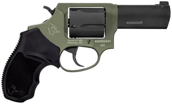 Picture of Taurus 260531F Defender 605 Sa/Da 357 Mag/38 Special +P 5Rd 3", Black Barrel/Cylinder, Sniper Green Frame, Black Hogue Rubber Grip, Fixed Front Sight 