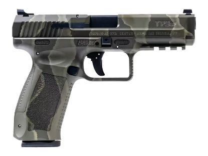 Picture of Canik Hg4865rgn Tp9sf Full Size 9Mm Luger 18+1 4.46" Black Nitride Match Grade Barrel, Reptile Green Serrated Steel Slide & Polymer Frame W/Picatinny Rail, Black Interchangeable Backstrap Grip 