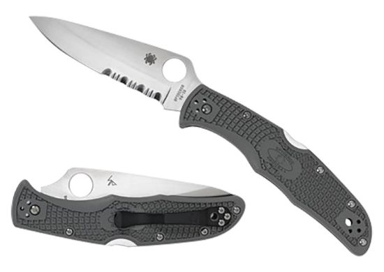 Picture of Spyderco C10psfg Endura 4 Lightweight 3.75" Folding Part Serrated Satin Vg-10 Ss Blade/Foliage Green Bi-Directional Texturing Frn Handle Includes Pocket Clip 