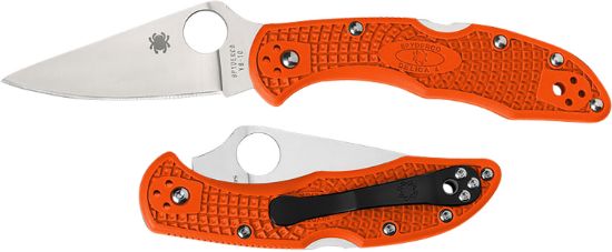 Picture of Spyderco C11fpor Delica 4 Lightweight 2.88" Folding Plain Satin Vg-10 Ss Blade/Orange Bi-Directional Texturing Frn Handle Includes Pocket Clip 