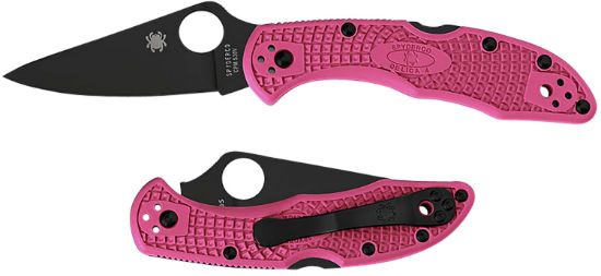 Picture of Spyderco C11fppns30vbk Delica 4 Lightweight 2.90" Folding Plain Black Ticn Cpm S30v Ss Blade/Pink Textured W/Black Accents Frn Handle Includes Pocket Clip 