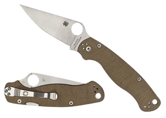 Picture of Spyderco C81mpcw2 Military 2 3.47" Folding Plain Stonewashed Cpm Cru-Wear Blade/Brown Canvas Textured Micarta Handle Includes Pocket Clip 