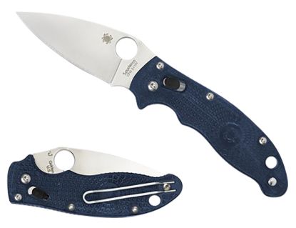 Picture of Spyderco C101pdbl2 Manix 2 Lightweight 3.37" Folding Plain Satin Cts Bd1 Ss Blade/Dark Blue Bi-Directional Texturing Frcp Handle Includes Pocket Clip 