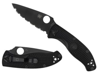 Picture of Spyderco C122psbbk Tenacious Lightweight 3.39" Folding Part Serrated Black Oxide 8Cr13mov Ss Blade/Black Bi-Directional Texturing Frn Handle Includes Pocket Clip 