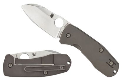 Picture of Spyderco C158tip2 Techno 2 2.52" Folding Sheepsfoot Plain Cts Xhp Steel Blade/Matte Stonewashed Titanium Handle Includes Pocket Clip 