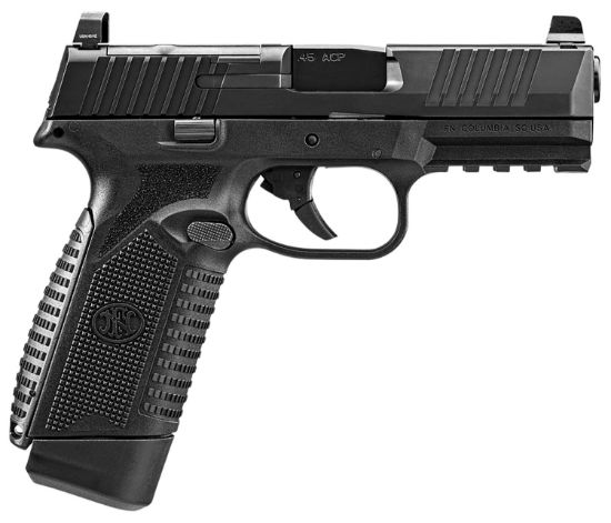 Picture of Fn 66101387 545 Mrd Full Size Frame 45 Acp 15+1, 4.10" Black Target Crown Steel Barrel, Black Pvd Optic Cut/Serrated Steel Slide & Polymer Frame W/Picatinny Rail, Ambidextrous 