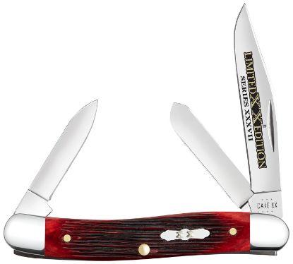 Picture of Case 12210 Limited Edition Xxxvii Stockman Medium Folding Clip Point/Pen/Spey Plain Mirror Polished W/Engraving Tru-Sharp Ss Blade/ Old Red Barnboard Jig/Ss Stag Bone/Nickle Handle 