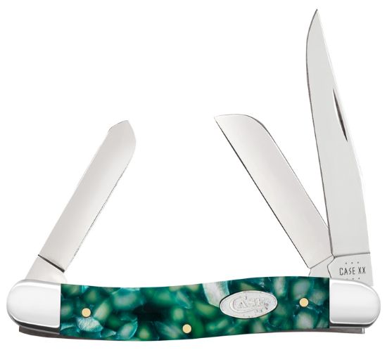 Picture of Case 71382 Sparxx Stockman Medium Folding Clip Point/Sheepsfoot/Spey Plain Mirror Polished Tru-Sharp Ss Blade/ Green Kirinite Handle 