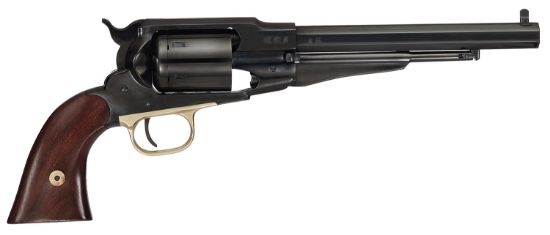 Picture of Cimarron Preacher 1858 Preacher 45 Colt (Lc) 44 Cal 6 Shot 8" Blued Barrel/Blued Cylinder/Blued W/Gold Frame Walnut Grip 