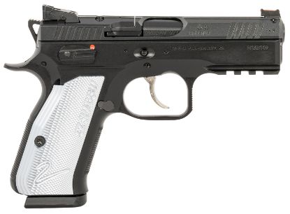 Picture of Cz-Usa 91252 Shadow 2 Compact Frame 9Mm Luger 15+1, 4" Black Steel Barrel, Black Nitride Serrated Steel Slide, Black Steel Frame W/Beavertail & Picatinny Rail, Ambidextrous 