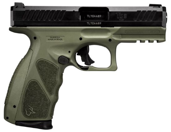 Picture of Taurus 1Ts9sr041o Ts9 Full Size 9Mm Luger 17+1 4" Matte Black Steel Barrel, Matte Black Serrated Slide, Od Green Polymer Frame W/Picatinny Rail W/Od Green Polymer Grip W/Interchangeable Backstraps 