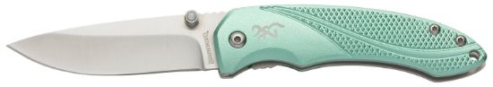 Picture of Browning 3220360 Allure Edc 2.88" Folding Drop Point Plain 7Cr17mov Ss Blade, Mint Green Textured Anodized Aluminum Handle, Includes Pocket Clip 