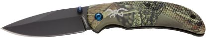 Picture of Browning 3220344 Prism 3 Edc Folding 2.38" Plain Black Oxide 7Cr17mov Ss Blade, Camo W/Brass Accents & Logo Anodized Aluminum Handle, Includes Pocket Clip 