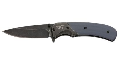 Picture of Browning 3220365 The Range Edc Compact 2.75" Folding Drop Point, Plain Black Oxide Stonewashed 7Cr17mov Ss Blade, Black/Blue Aluminum/G10 Handle 