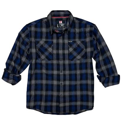 Picture of Hornady Gear 32203 Flannel Shirt Large Navy/Black/Gray, Cotton/Polyester, Relaxed Fit Button Up 