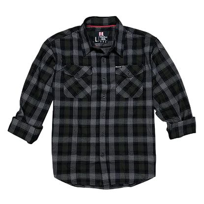 Picture of Hornady Gear 32213 Flannel Shirt Large Olive/Black/Gray, Cotton/Polyester, Relaxed Fit Button Up 