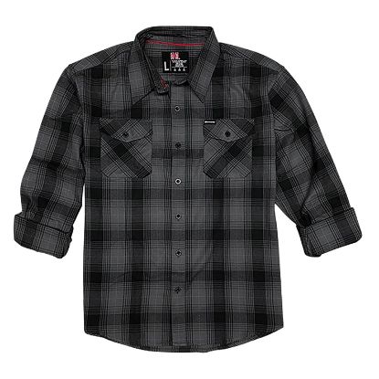 Picture of Hornady Gear 32223 Flannel Shirt Large Gray/Black, Cotton/Polyester, Relaxed Fit Button Up 