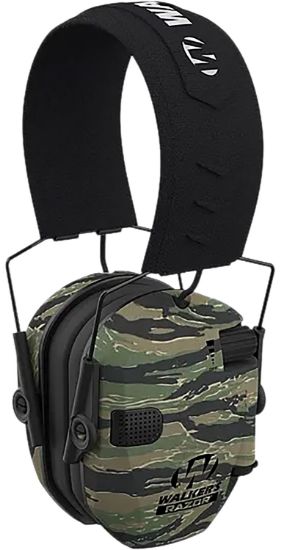 Picture of Walker's Gwprsemtcmo Razor Slim Electronic Muff 23 Db, Over The Head, Tiger Stripe Camo Slim Ear-Cups, Black Headband, Includes Batteries 