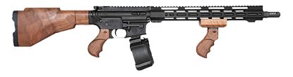 Picture of Diamondback Db1425p001 Dbr Tommy Gun 9Mm Luger 50+1 Drum 16", Black Rec/15" M-Lok Handguard, Wood Tommy Gun Style Furniture With Foregrip, Flash Hider, Includes Savior Equipment Guitar Case 