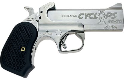 Picture of Bond Arms Bacyp Cyclops Big Bore 45-70 Gov 1Rd, 4.25" Stainless Steel W/Engraved Barrel, Matte Stainless Steel Frame, Black Extended B6 Resin Grip, Includes Holster 