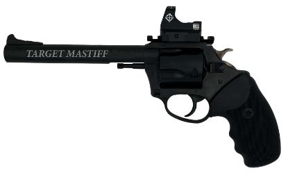 Picture of Charter Arms 69965 Mastiff Target Large Frame 9Mm Luger 5 Shot, 6" Black Nitride Stainless Steel Barrel, Cylinder & Frame, Black Rubber Grip, Sightmark Micro Optic, Exposed Hammer 