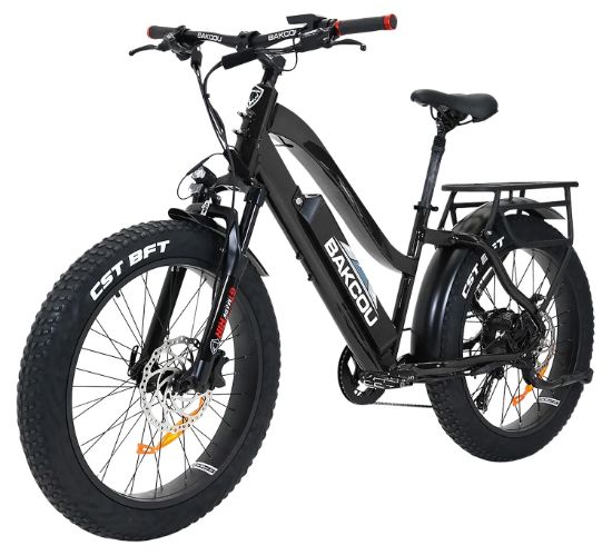 Picture of Bakcou E-Bikes B-Fst24-B-B21 Flatlander St 24 Matte Black 18" W/Stand Over Height Of 26" Frame, Shimano Alivio Hill-Climbing 9 Speed Bafang 750W High-End Rear Hub Motor, 25+ Mph Speed 