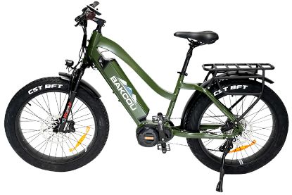Picture of Bakcou E-Bikes B-Mst24-G-B21 Mule St 24 Matte Army Green 18" W/Stand Over Height Of 29.50" Frame, Shimano Alivio Hill-Climbing 9 Speed Bafang M620 Ultra Motor 35+ Mph Speed 