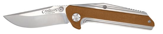 Picture of Camillus 19196 Sevens 2.75" Folding Plain Silver Aus-8 Carbonitride Titanium Blade, Desert Tan/Ss G10/Ss Handle 