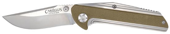 Picture of Camillus 19195 Sevens 2.75" Folding Plain Silver Aus-8 Carbonitride Titanium Blade, Desert Tan/Ss G10/Ss Handle 