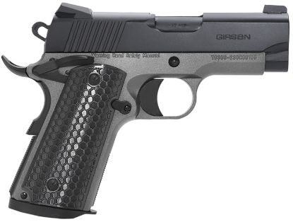 Picture of Girsan 392067 Mc1911 Sc Untouchable Sub-Compact Frame 9Mm Luger 7+1 3.40" Black Steel Barrel, Black Serrated Steel Slide, Stainless Frame W/Beavertail, Black Polymer Grip 