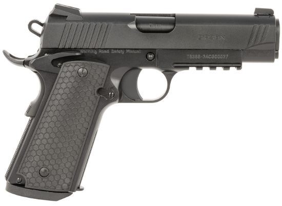 Picture of Girsan 392070 Mc1911 C Untouchable Compact Frame 45 Acp 8+1 4.40" Black Steel Barrel, Black Serrated Steel Slide & Frame W/Beavertail & Picatinny Rail, Black Polymer Grip 