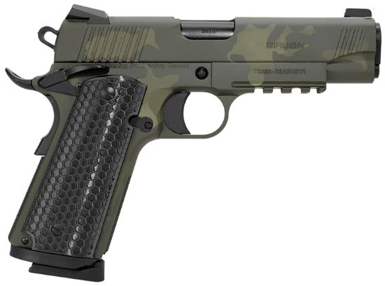 Picture of Girsan 392071 Mc1911 C Untouchable Compact Frame 9Mm Luger 9+1 4.40" Black Steel Barrel, Od Camo Serrated Steel Slide & Frame W/Beavertail & Picatinny Rail, Black Polymer Grip 