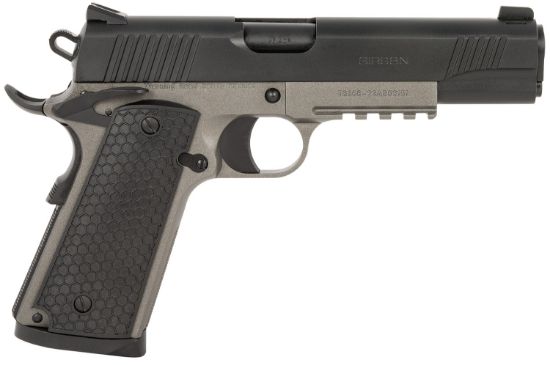 Picture of Girsan 392062 Mc1911 S Untouchable Full Size 45 Acp 8+1 5" Black Steel Barrel, Black Serrated Steel Slide, Stainless Frame W/Beavertail & Picatinny Rail, Black Polymer Grip 