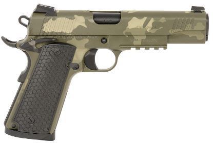 Picture of Girsan 392074 Mc1911 S Untouchable Full Size 45 Acp 8+1 5" Black Steel Barrel, Od Camo Serrated Steel Slide & Frame W/Beavertail & Picatinny Rail, Black Polymer Grip 