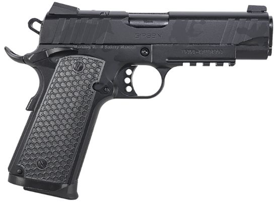 Picture of Girsan 391155 Mc1911 C Influencer Compact 10Mm Auto 9+1 4.40" Black Steel Barrel, Black Camo Optic Ready/Serrated Steel Slide & Frame W/Picatinny Rail & Beavertail, Black Polymer Grip 