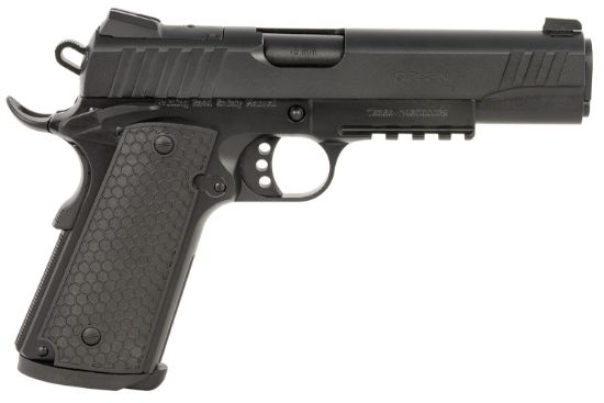 Picture of Girsan 391048 Mc1911 S Influencer Full Size 10Mm Auto 9+1 5" Blued Steel Barrel, Black Optic Ready/Serrated Steel Slide & Frame W/Picatinny Rail & Beavertail, Black Polymer Grip 