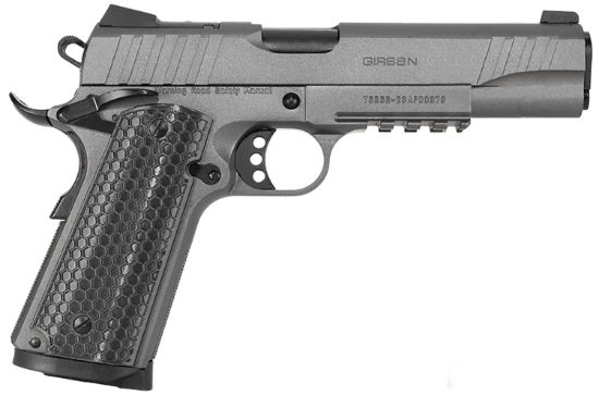 Picture of Girsan 391149 Mc1911 S Influencer Full Size 38 Super 9+1 5" Black Steel Barrel, Tungsten Gray Cerakote Optic Ready/Serrated Steel Slide & Frame W/Picatinny Rail & Beavertail, Gray Polymer Grip 