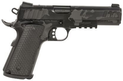 Picture of Girsan 391158 Mc1911 S Influencer Full Size 10Mm Auto 9+1 5" Black Steel Barrel, Black Camo Optic Ready/Serrated Steel Slide & Frame W/Picatinny Rail & Beavertail, Black Polymer Grip 