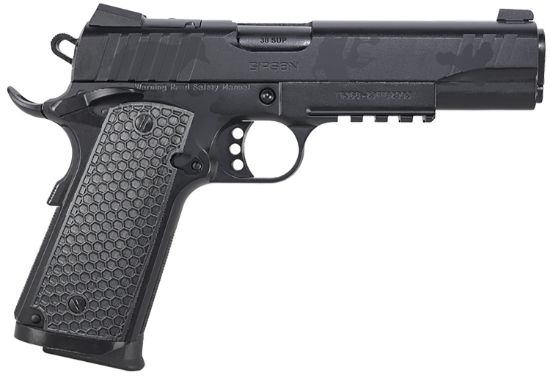 Picture of Girsan 391159 Mc1911 S Influencer Full Size 38 Super 9+1 5" Black Steel Barrel, Black Camo Optic Ready/Serrated Steel Slide & Frame W/Picatinny Rail & Beavertail, Black Polymer Grip 