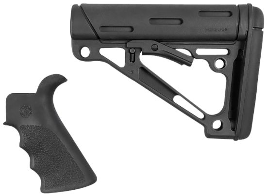 Picture of Hogue 15055 Overmolded Combo Kit Black Synthetic With Rubber Overmold, Collapsible Stock, Beavertail Grip With Finger Grooves, Fits Commercial Buffer Tube (Tube Not Included) 