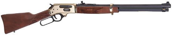 Picture of Henry Side Gate 360 Buckhammer 5+1 20" Blued Barrel, Polished Brass Rec, American Walnut Furniture, Adj. Sights 