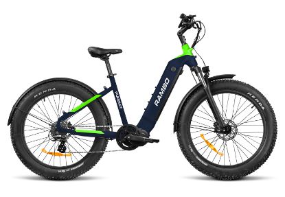 Picture of Rambo Bikes R750pstblg Pursuit 2.0 Step Thru Navy Blue/Neon Green, Shimano High Performance 8 Speed, High Torque Rtr1000ts Mid-Drive Motor, 20 Mph Speed 