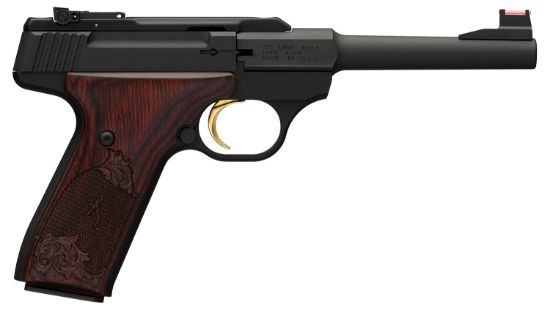 Picture of Browning 051519490 Buck Mark Challenge 22 Lr 10+1 5.50" Polished Flats Steel Barrel, Matte Black Serrated Slide & Aluminum Frame, Engraved Rosewood Grip 